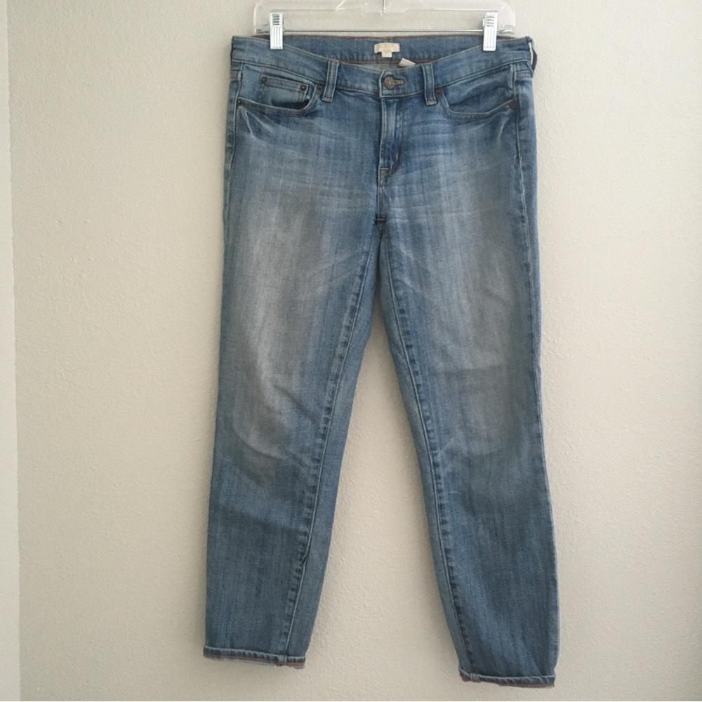 Women's J. Crew Stretch Boyfriend Blue Jeans Size 27, Faded, Worn in